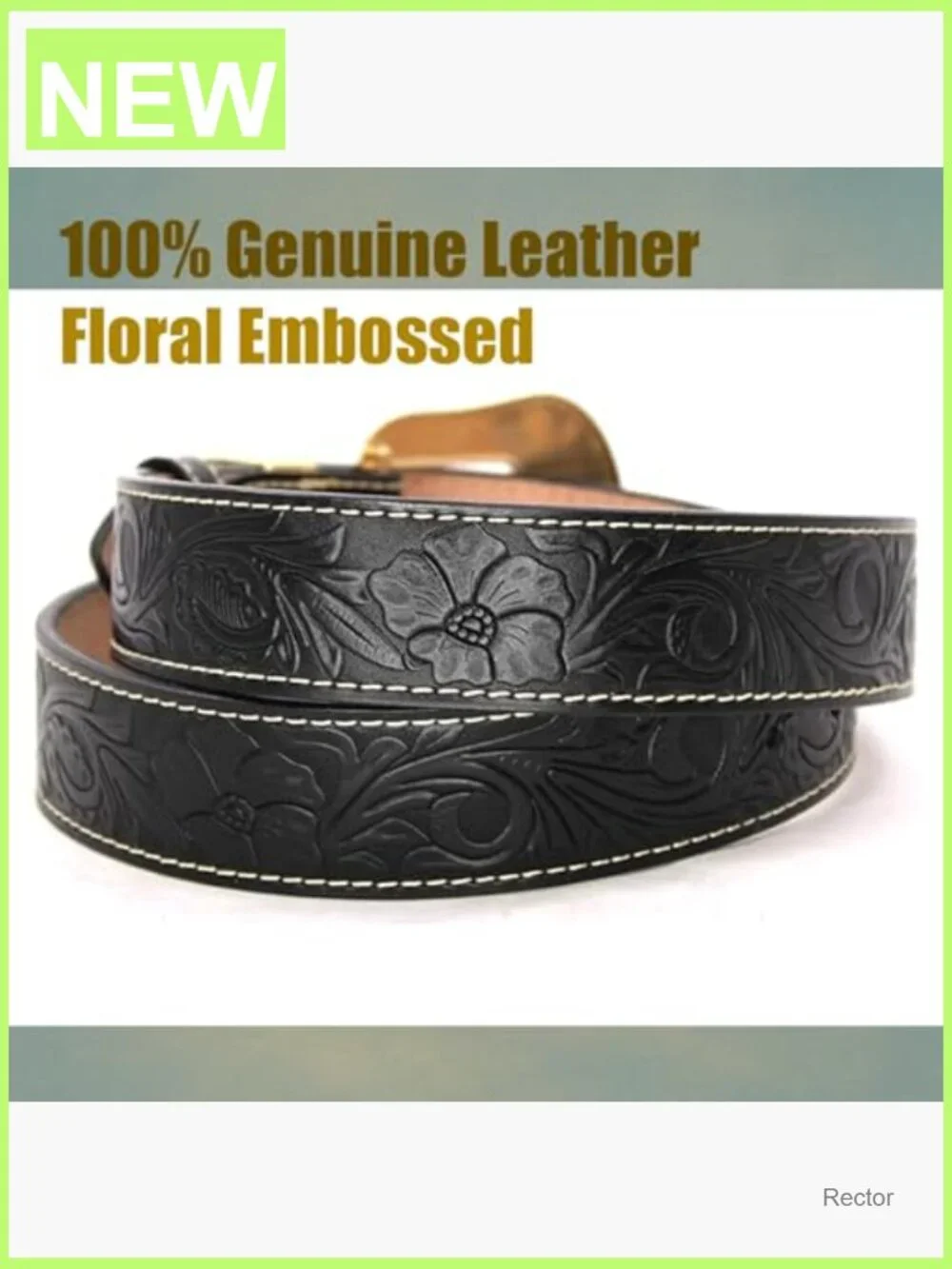 Vintage Embossed Leather Cowgirl Belt with Engraved Western Buckle